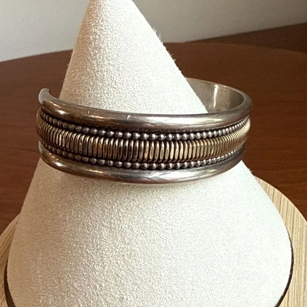 Tahe Navajo Cuff Bracelet Sterling Silver Gold Filled Vintage 15mm 41g Signed